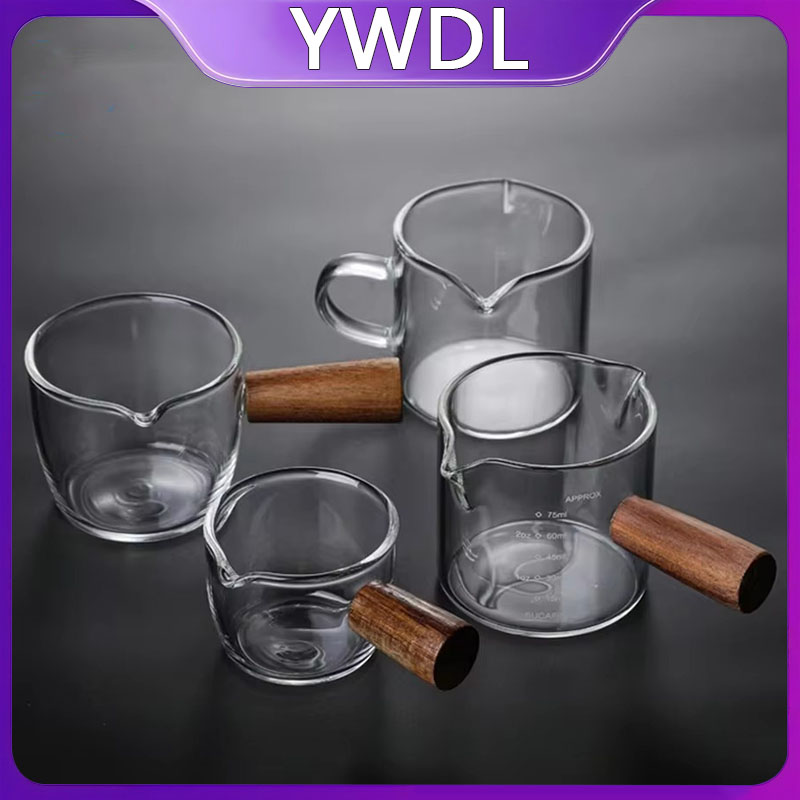 Barista Milk Jug - 50-250 مللي مقبض الخشب الزجاج اسبريسو